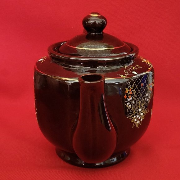 VTG Hand Painted Gold Trim Dark Brown Teapot Made In Japan - Picture 8 of 14